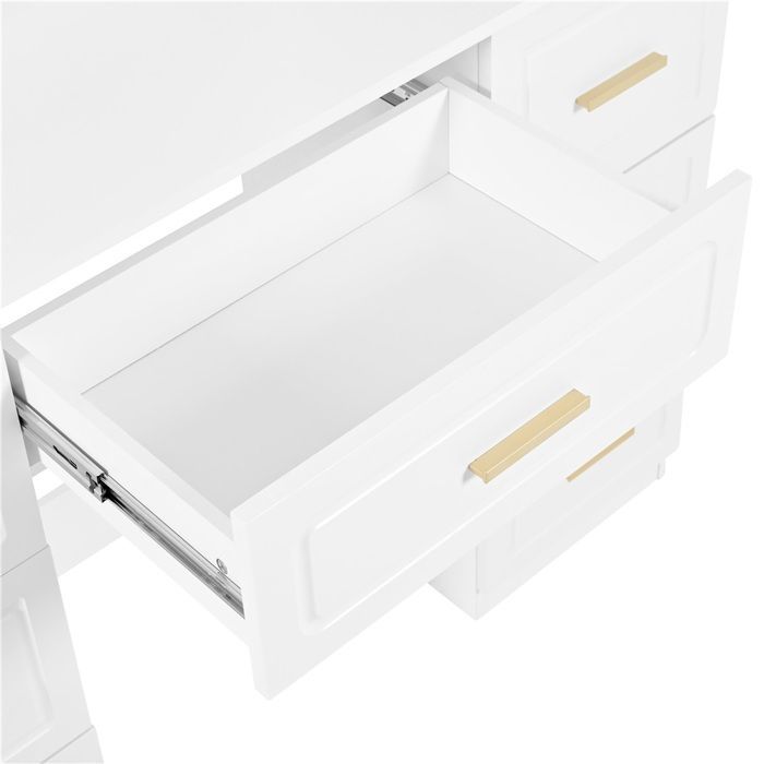 9-Drawer Makeup Table with LED Mirror, White Dressing Table for Bedroom & Living Room (120x40x135cm)