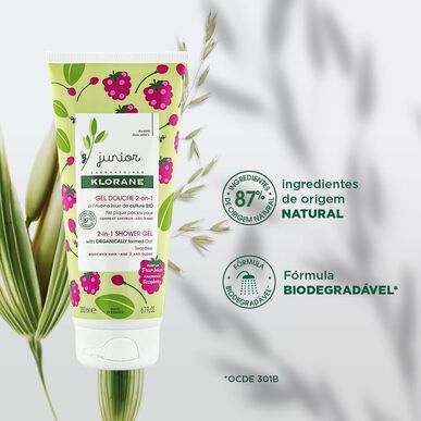 Klorane Junior 2-in-1 suihkugeeli Vadelma-vartalosuihkugeeli 3 vuotta 200 ml 200 ml