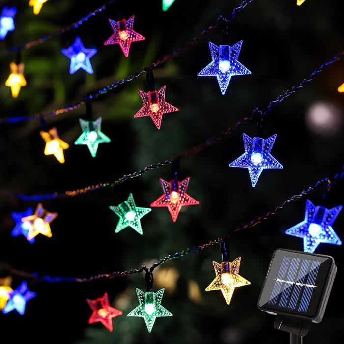 Guirlande lumineuse solaire d'extérieur,50 LED 7 m,étanche, en forme d'étoile,pour Thanksgiving,décoration de Noël,convient couleur