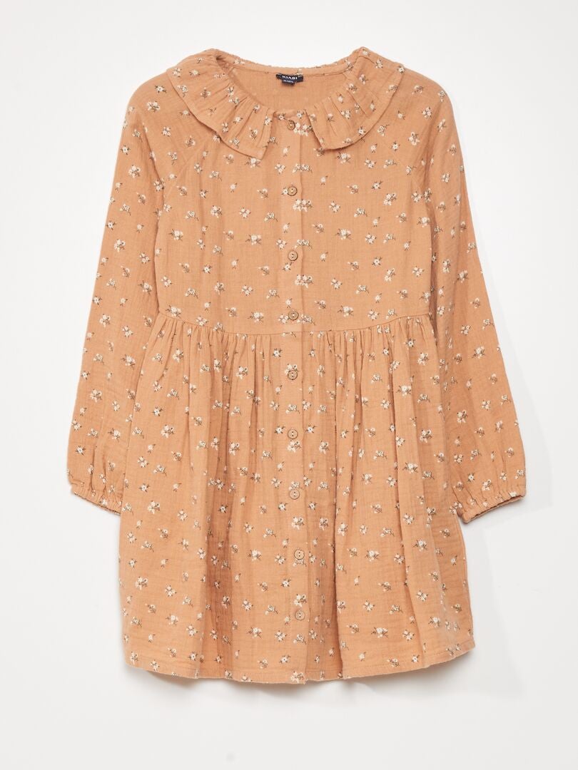 Jurk met Claudine-kraag en bloemenprint - ROZE