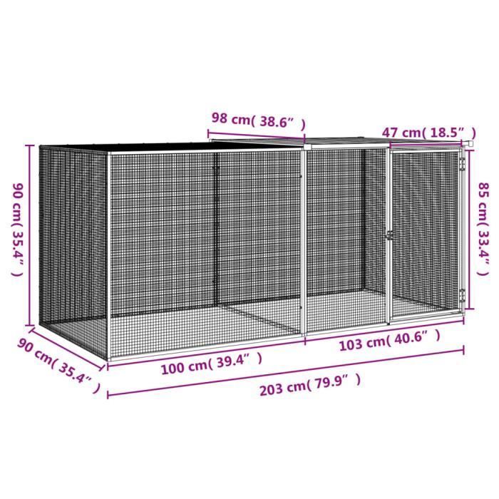 vidaXL Poulailler avec toit anthracite 203x98x90 cm acier galvanisé 3189039