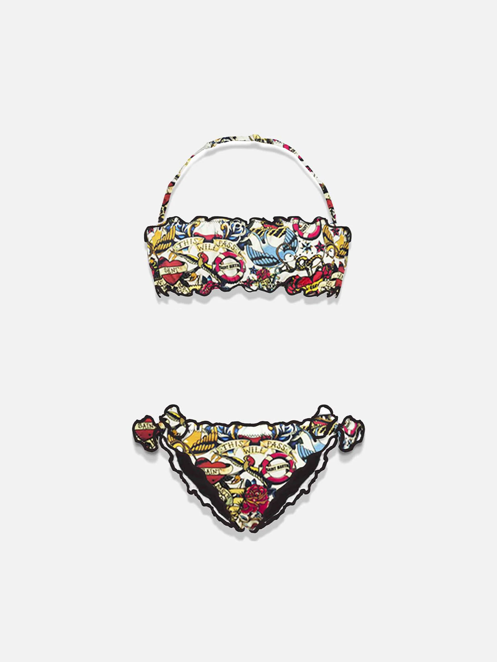Bandeaubikini voor meisjes met tattoo-print