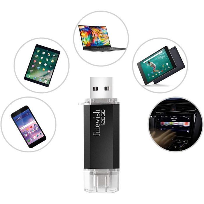 CLé USB 128 Go,2 en 1 USB C Pendrive 128gb Portable Clef USB 128go Type C Memory Stick 128 GB pour Huawei Xiaomi Oneplus OTG (Noir)