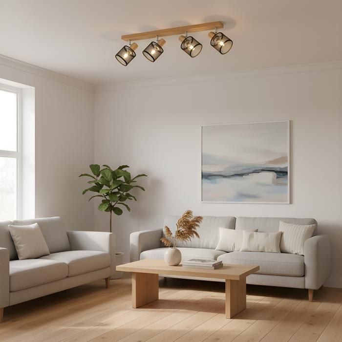 Ceiling light - NETTLIFE - 4-spot E14 ceiling light - 4 x E14 25W - Vintage wood & metal - 350° swivel spotlights