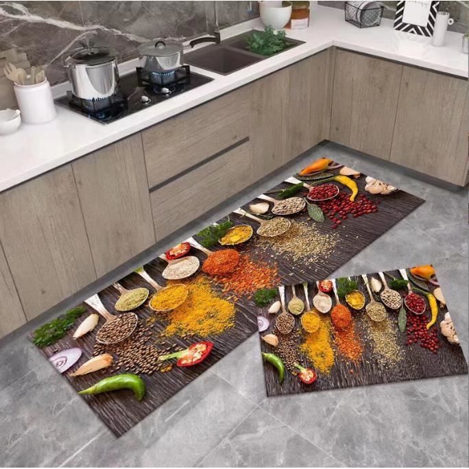 Alfombrillas de cocina - Juego de 2 (40x60 + 40x120 cm) - Antideslizantes - Absorbentes de agua y aceite - Resistentes al polvo