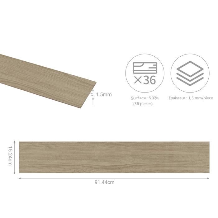 Pavimento in PVC - Piastrelle autoadesive - 5,02 m² - per soggiorno - Impermeabile - 36 pezzi - Effetto legno chiaro