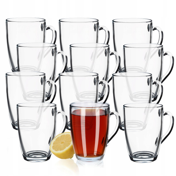 Kadax Szklanki z Uchem 375ml Do Kawy Herbaty 12szt