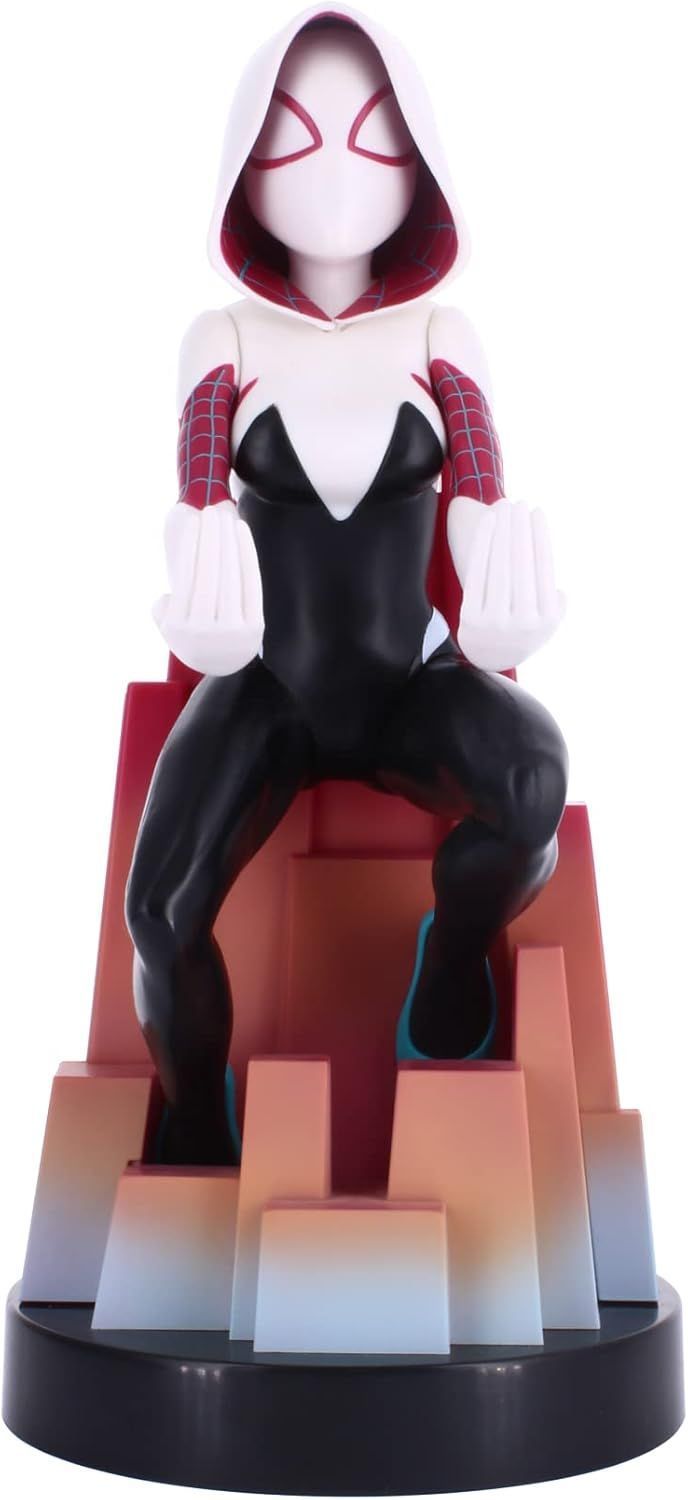 Figura de Spider-Gwen de Marvel Comics - EXQUISITE GAMING - Cable Guys - Soporte para auriculares, smartphone o accesorios pequeños - 20 cm