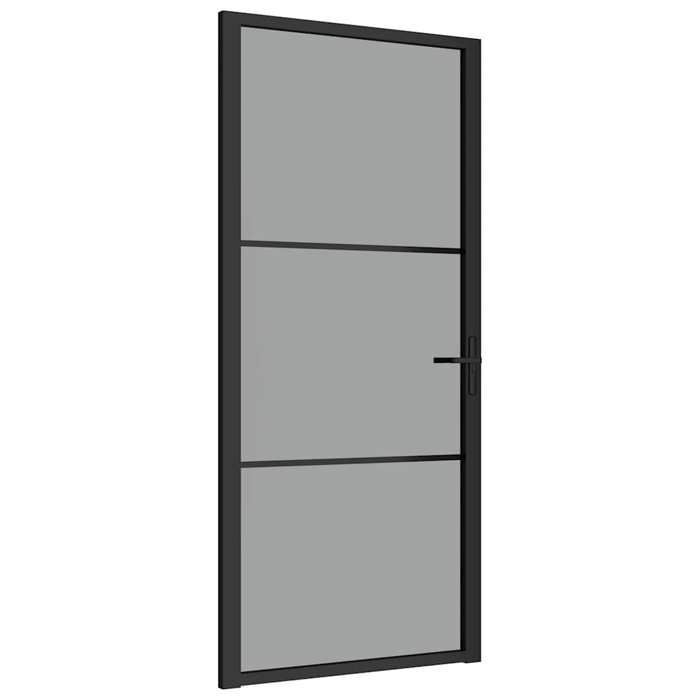 Innentür - Eingangstüren 93x201,5 cm Schwarz ESG Glas und Aluminium 242522