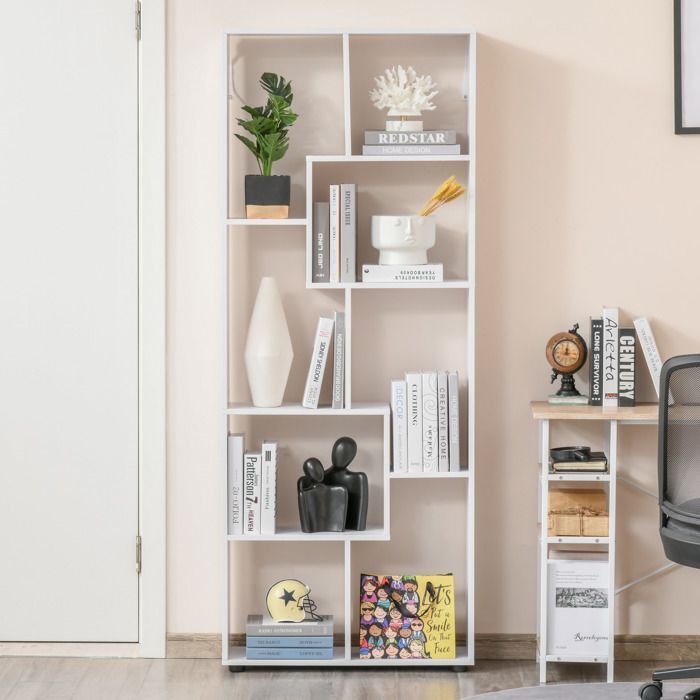 Estantería - HOMCOM - Estantería de diseño contemporáneo en zigzag para salón u oficina - Tablero de partículas - 70x24x178cm - Blanco