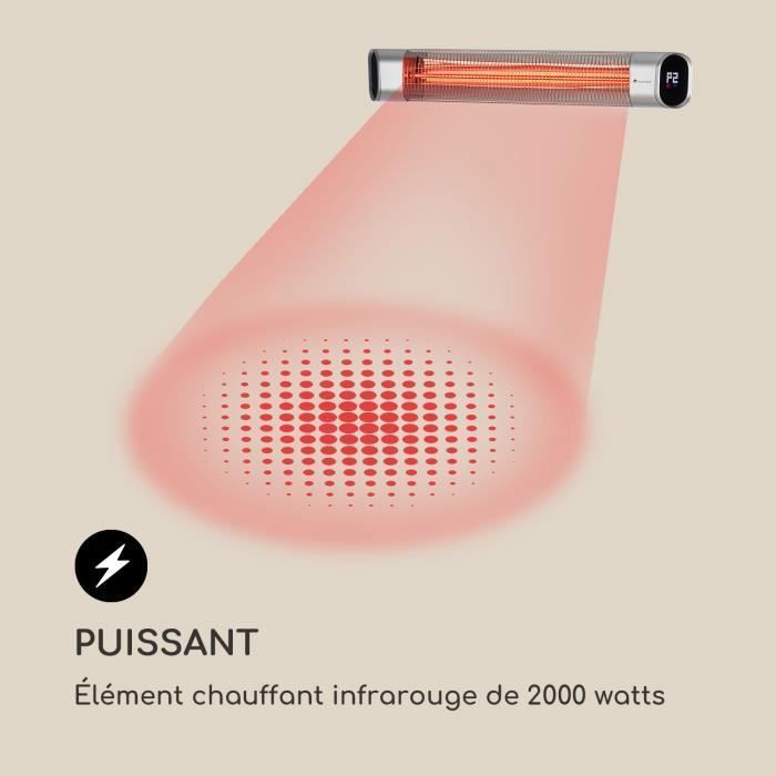Radiateur infrarouge Chauffage extérieur Blumfeldt Dark Wave - 2000W - 9 niveaux de chauffage - Argent