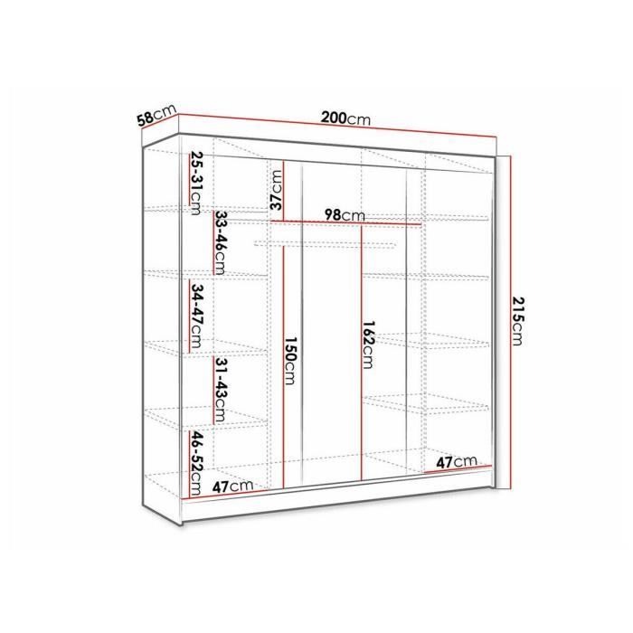 Wardrobe - Atlanta 160 406895 Wardrobe - Black - 200x215x58cm
