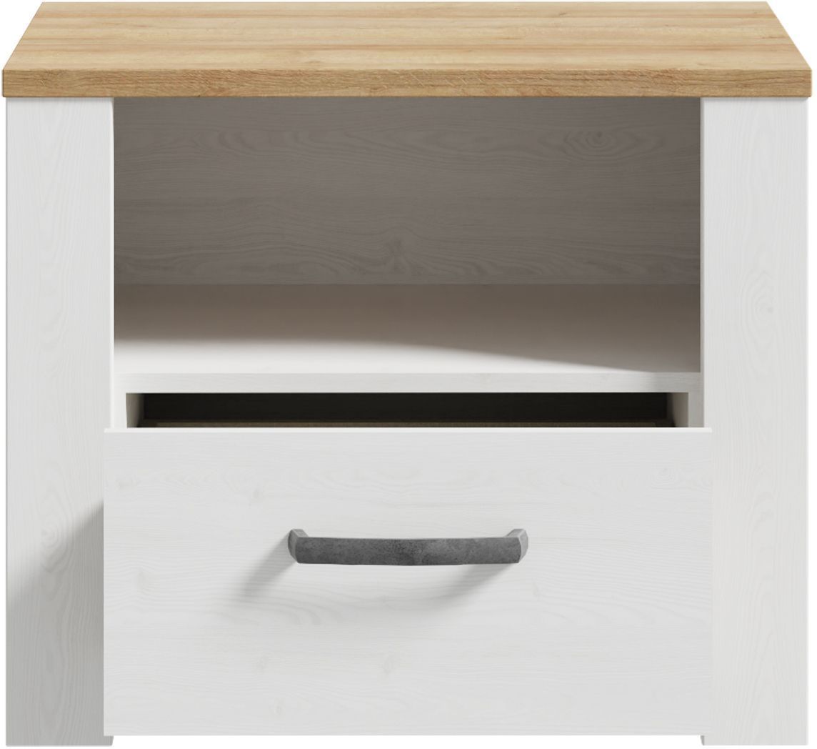 Bedside table with 1 drawer and 1 shelf - BOHOL - Oak / White - W61.6 x D42 x H52 cm