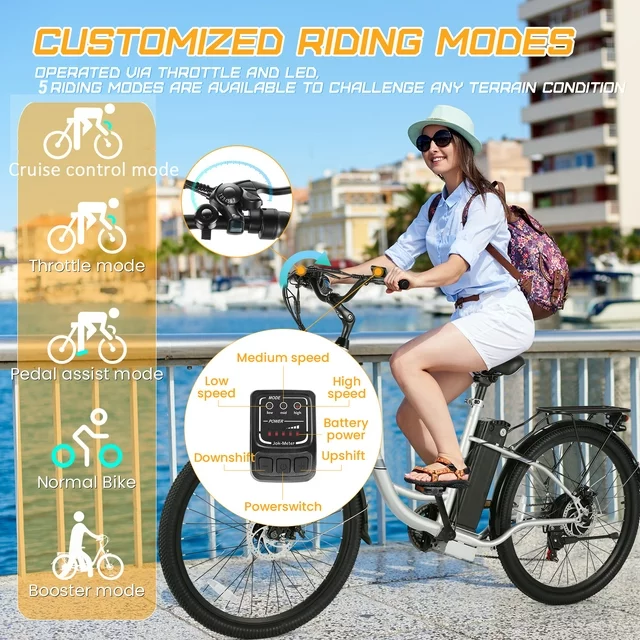 Bicicleta eléctrica Gocio de 500 W para adultos, bicicleta híbrida eléctrica urbana de 26 pulgadas, bicicleta eléctrica con batería de 48 V y 7,8 Ah.