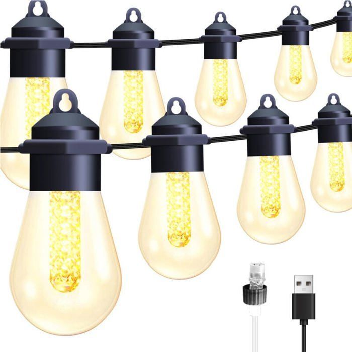 Guirlande Lumineuse Solaire 15m E12 IP44, 2200K Blanc Chaud pour Jardin/Terrasse/Arbres, Décoration Fête Extérieur