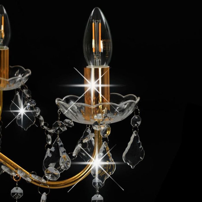Lámpara colgante vidaXL, 6 bombillas E14, 60x44 cm, base de metal dorado con cuentas de cristal acrílico, lámpara elegante 281603