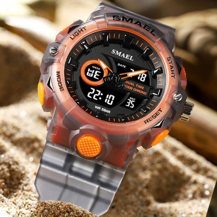 Montre enfant garçons LED numérique affichage du calendrier chronographe multifonctions étanches gris bracelet en silicone