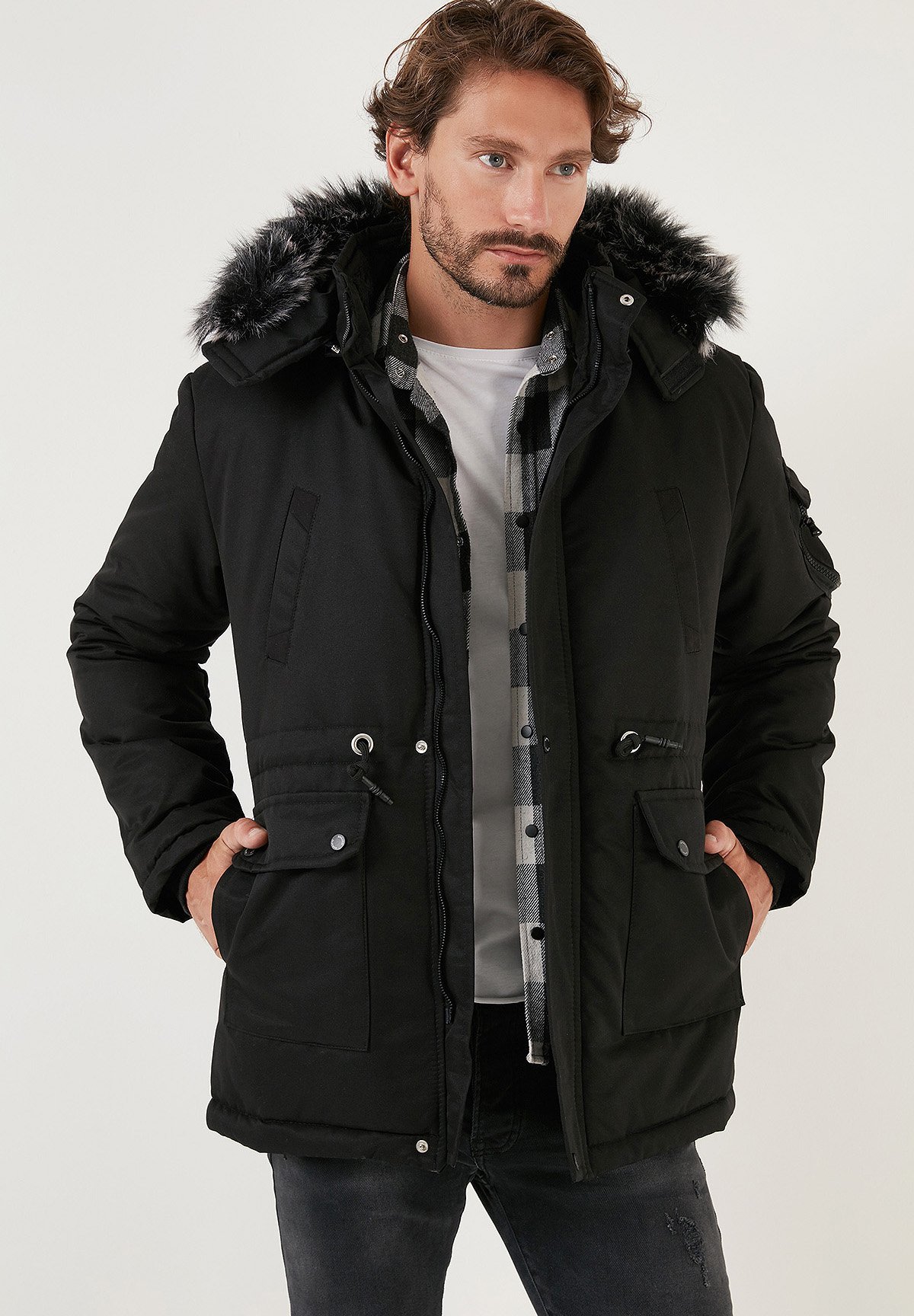 Buratti 100 à capuche amovible - Manteau d'hiver - Noir