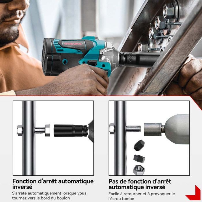 ONEVAN 1/2-Zoll-Akku-Schlagschrauber 700 Nm – 2 x 3-Ah-Akkus – 12 x Zubehörteile – Kunststoffkoffer – Blau