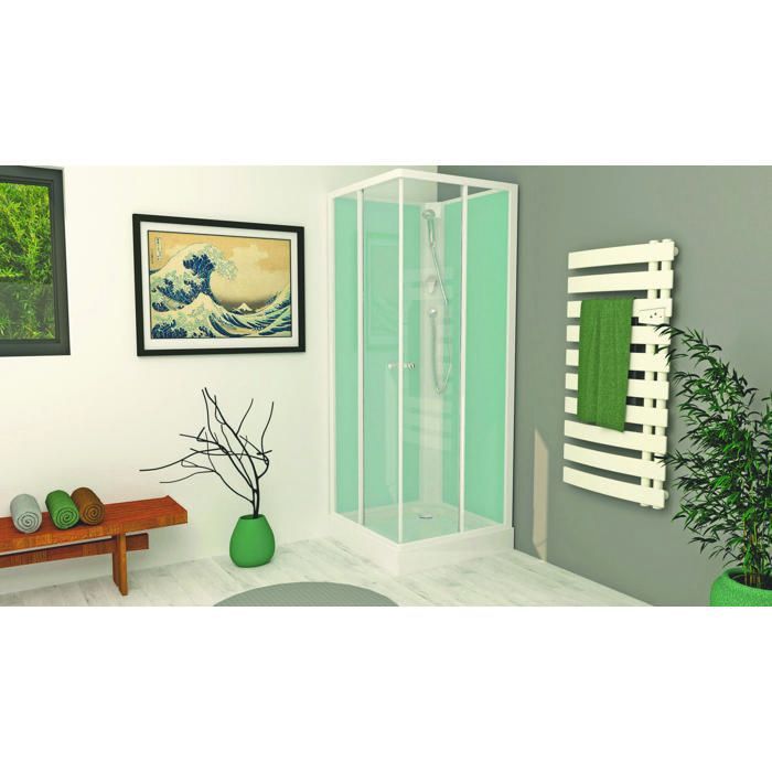 Cabina de duche ONDEE MINEA - 80x80cm - Perfis de alumínio - Fundo verde