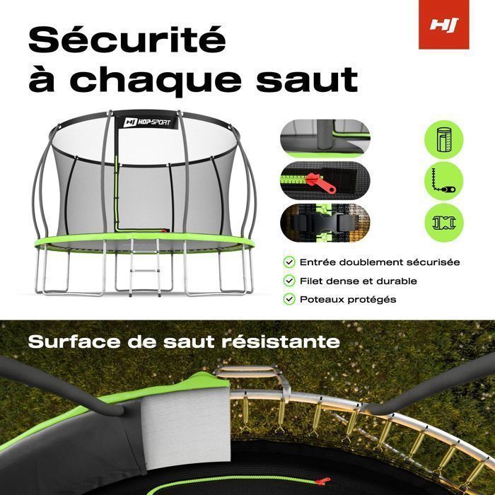Hop-Sport 366 cm rundes Outdoor-Trampolin für Kinder, komplettes Garten-Set, Sicherheitsnetz, max. 150 kg, TÜV/GS-zertifiziert