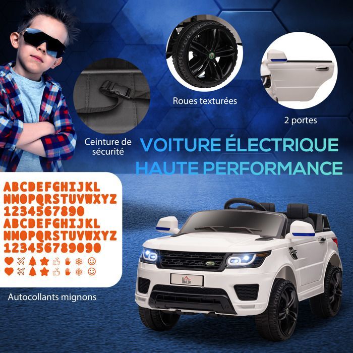 Voiture électrique enfants HOMCOM véhicule électrique 12 V, double moteurs, 3 à 5 km/h, blanc