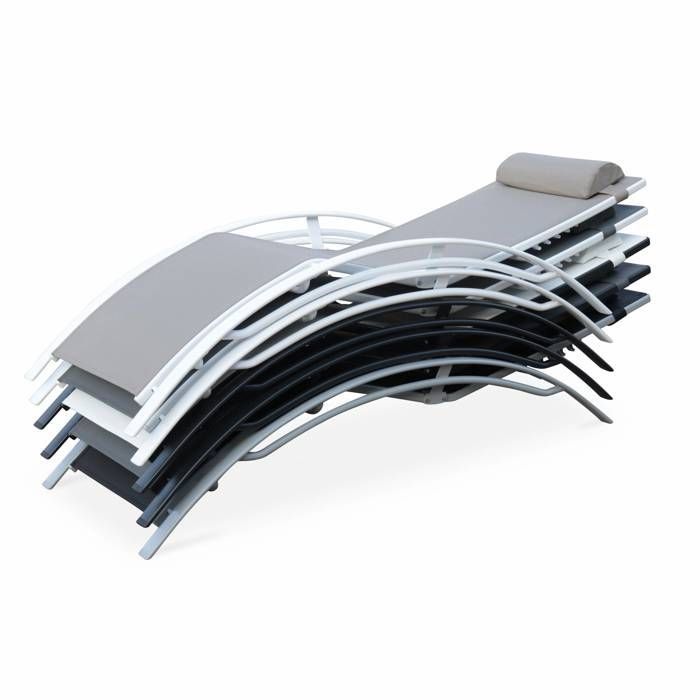 Conjunto de tumbonas Louisa de aluminio antracita (2 sillas) - Aluminio y Textilene
