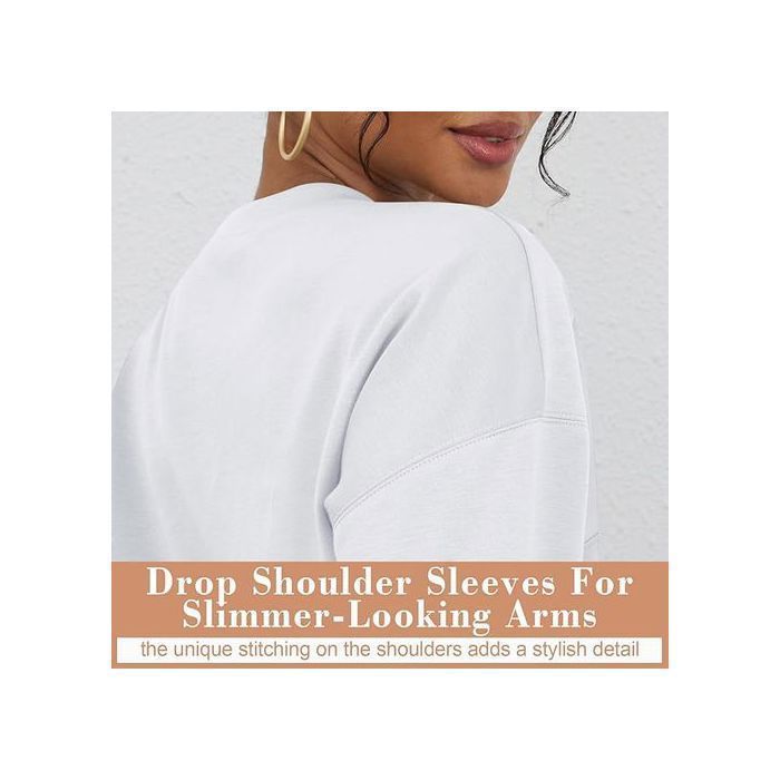 Sweat-shirt Oversize Femme Blanc - Pull Court Ample à Manches Longues et Col Rond - Style Streetwear Décontracté - Taille L