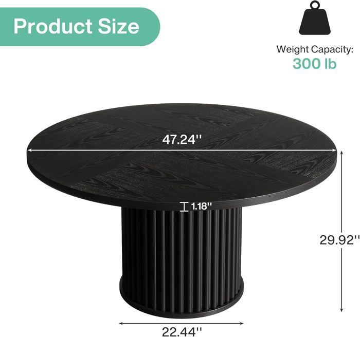 Tribesigns Ronde Eettafel 120 cm - Zwarte Eettafel voor 4 Personen - Hout - Modern