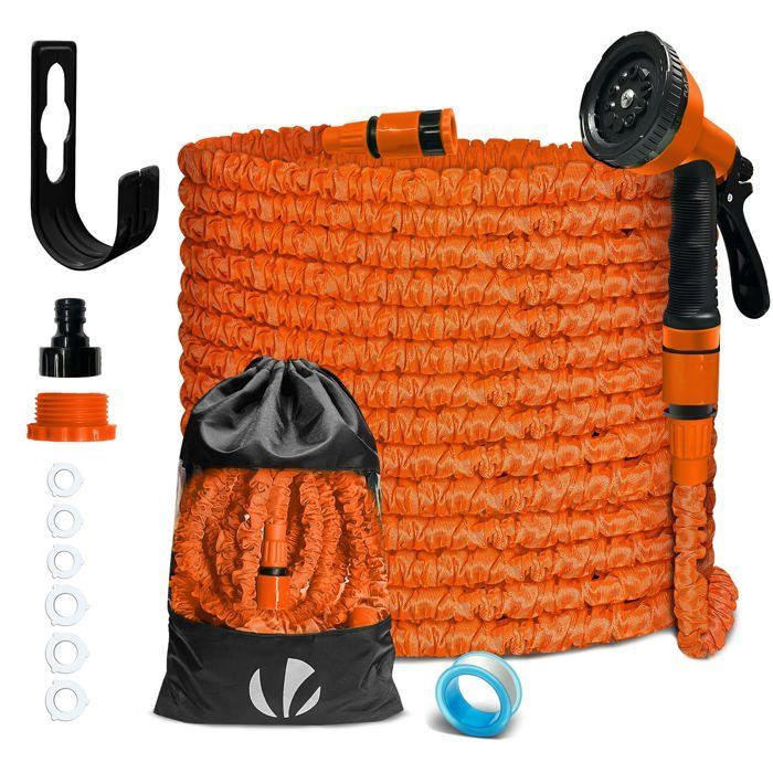 VOUNOT® Tuyau d'arrosage extensible 30m orange - 10 modes - raccord et sac de rangement inclus - flexible, anti-fuite