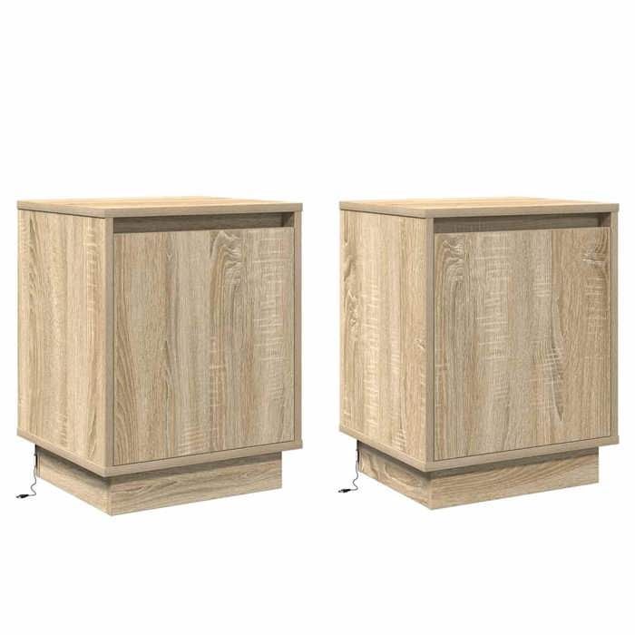 Mesas de cabeceira vidaXL com luzes LED, Carvalho Sonoma - 2 peças, 39 x 34,5 x 50 cm. Uma mesa de cabeceira moderna 869599