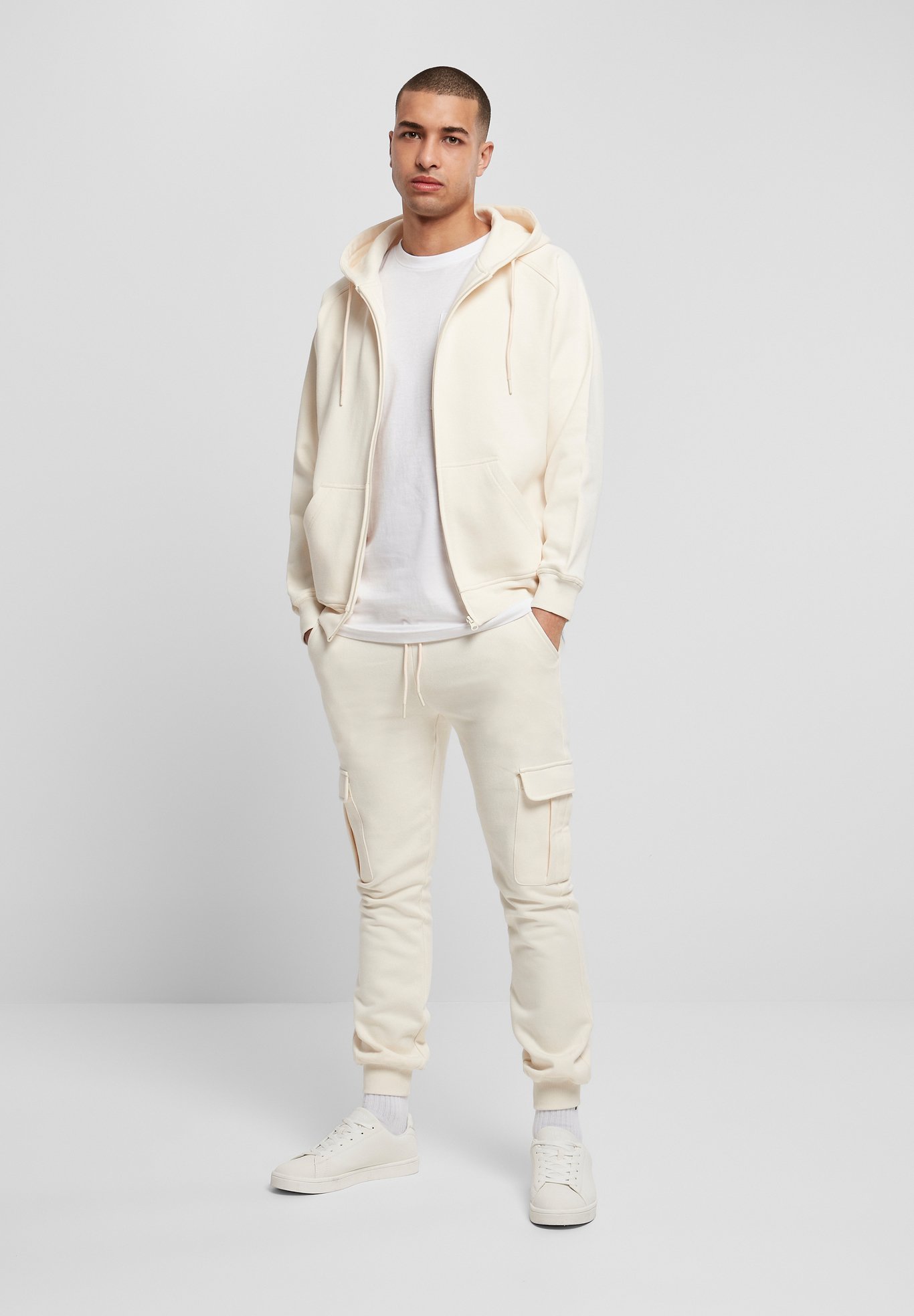 Felpa con cappuccio e zip Urban Classics - colore sabbia bianca