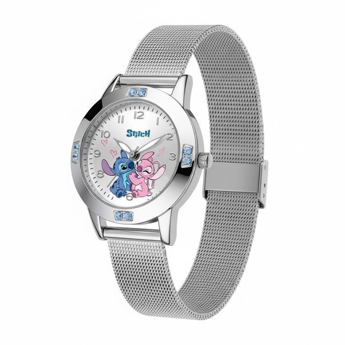 Montre Enfant Fille Disney Stitch – Bracelet Acier Inoxydable – Modèle Angel & Stitch Amour