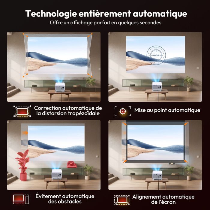 【Netflix Certifié/Auto Focus】Vidéoprojecteur 4K Supporté,25000 Lumens 1080P Full HD,WiFi Bluetooth5.4 Auto Keystone Projecteur Vidéo