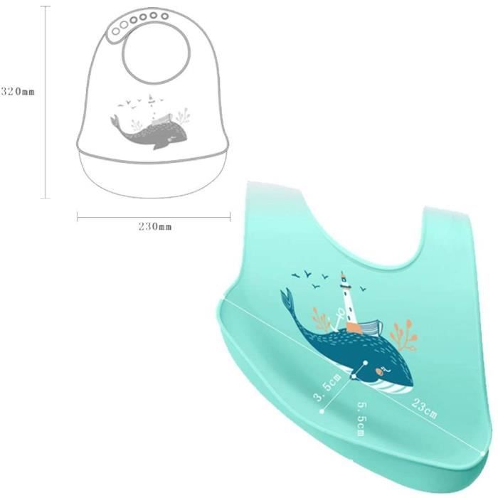 Babero de silicona suave para bebé, juego de 2 baberos de silicona impermeables, fáciles de limpiar - Silicona ultrasuave - Con abertura amplia