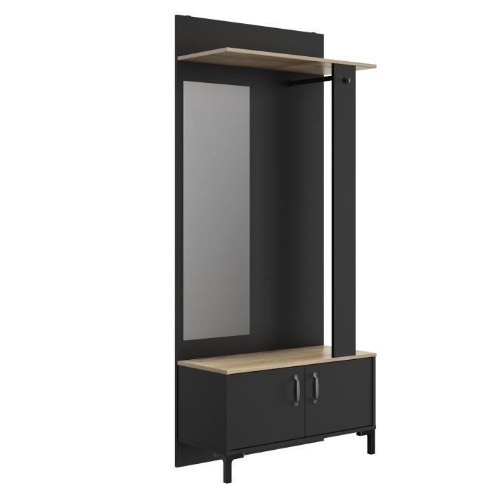 Armario de entrada GAMI de 2 puertas - Fabricado en Francia - Acabado en roble Sonoma y negro - 81 x 190 x 37 cm (ancho x alto x profundidad) - STORE