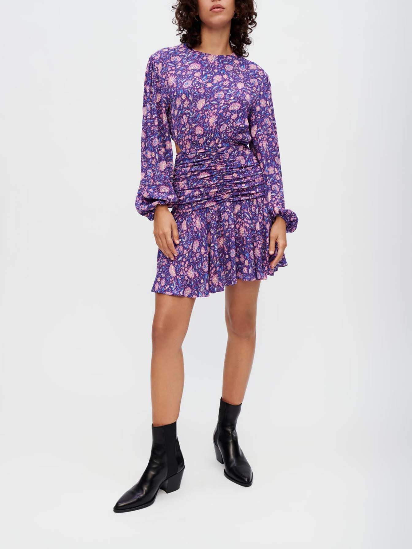 Viscose jurk met dahlia-print - Dahlia violet