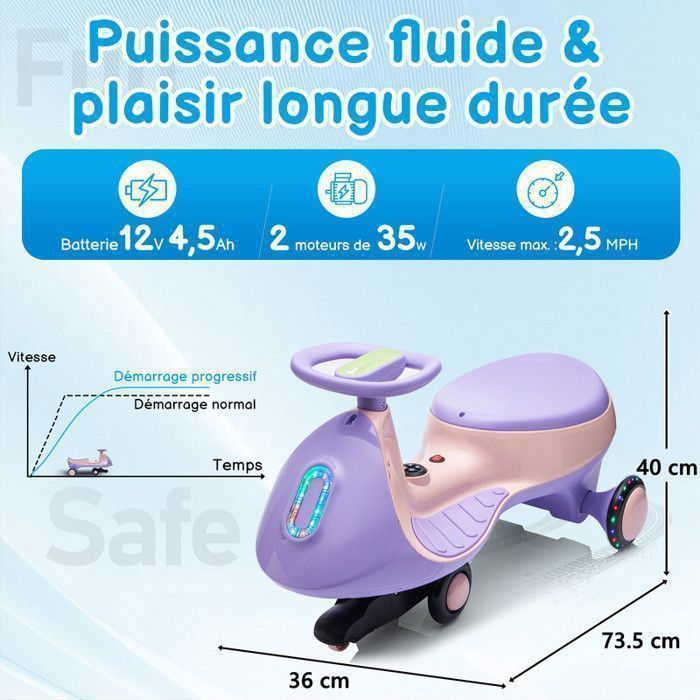 Coche eléctrico infantil LALAHO WH602 de 12 V y 4,5 Ah - Bluetooth, morado y rosa