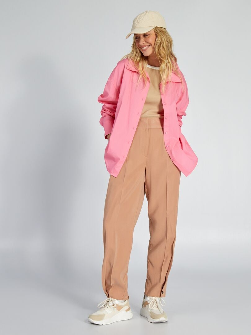 Rechte broek met hoge taille - BRUIN