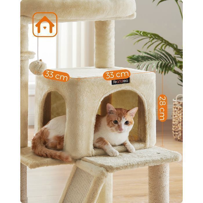 FEANDREA Arbre à Chat, Tour avec Haute de 96 cm, Plate-Forme d'observation, Beige