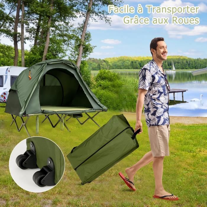 Tienda de campaña elevada COSTWAY de tela Oxford 600D - Colchón autoinflable, bolsa de transporte con ruedas, doble techo, color verde impermeable