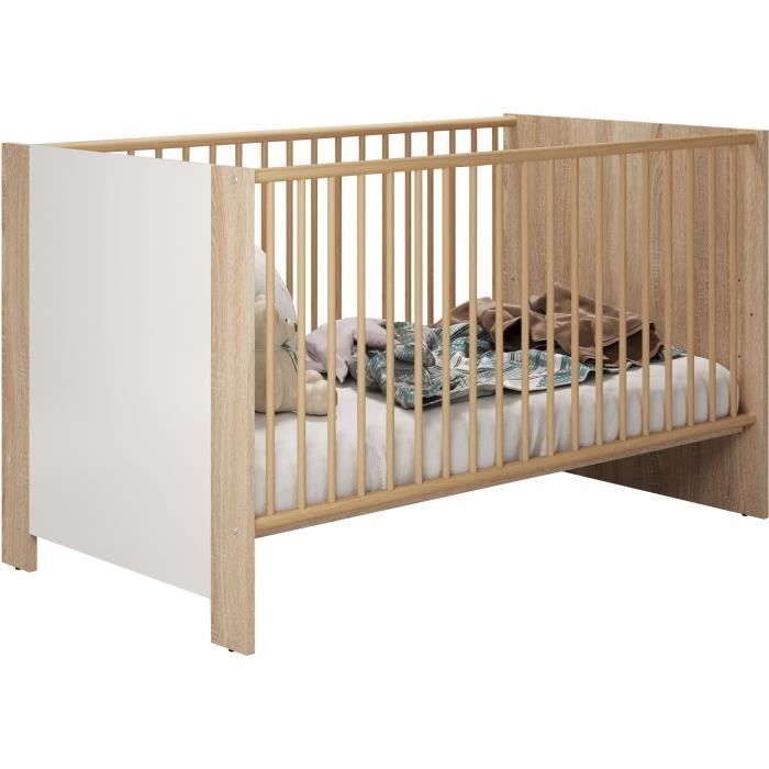 Conjunto PIA Baby Room Duo - Berço 70x140 cm + Cômoda com Trocador de 2 Portas - Acabamento em Carvalho Sonoma e Branco Fosco - TRENDTEAM