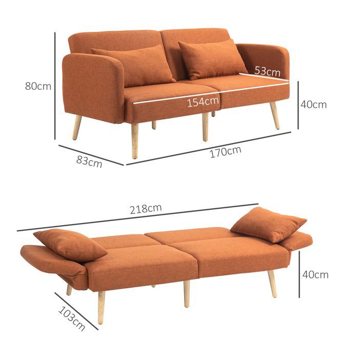 Canapé convertible 3 places design clic clac dossier inclinable et accoudoirs réglables tissu effet lin marron