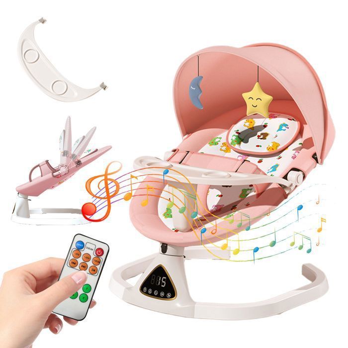 Balancelle Bebe Electrique, Transat Bluetooth, 5 Vitesses Balancement, Minuteriea 3 Etapes, Jouets 0-12 Mois, Charge Maximale15kg