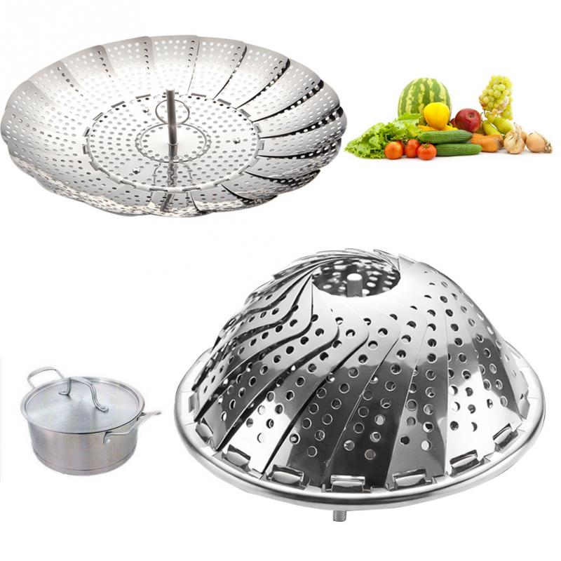 Cuit-vapeur pliable en acier inoxydable avec panier vapeur, cuiseur à légumes extensible, ustensile de cuisine