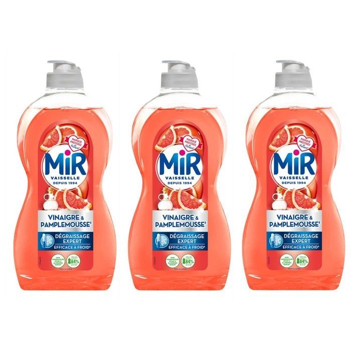 MIR VAISSELLE Lot de 3 Liquides vaisselle Vinaigre & Pamplemousse 450ml