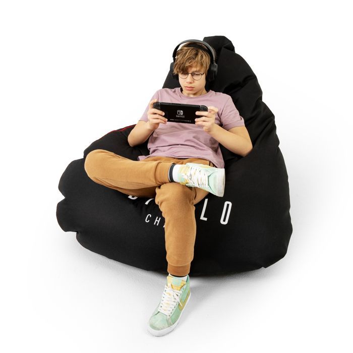 Diablo Pouf Poire Gaming XXL Beanbag Pouf avec Remplissage pour Adultes avec des Perles EPS Polyester 110 cm x 100 cm (Noir)