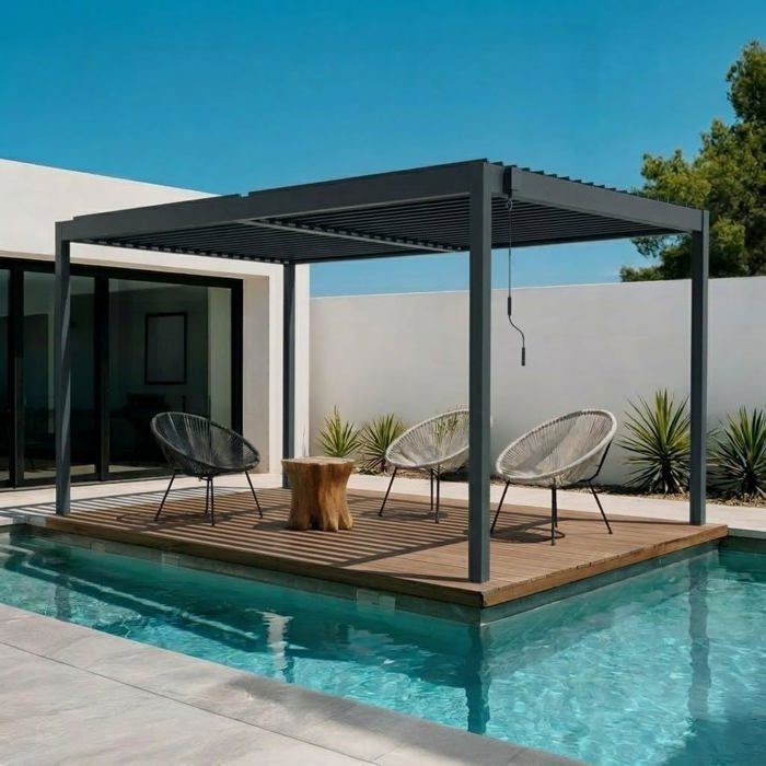 Pergola bioclimatique autoportante PIANA Cazeboo aluminium 4x3 m gris anthracite lames orientables acier