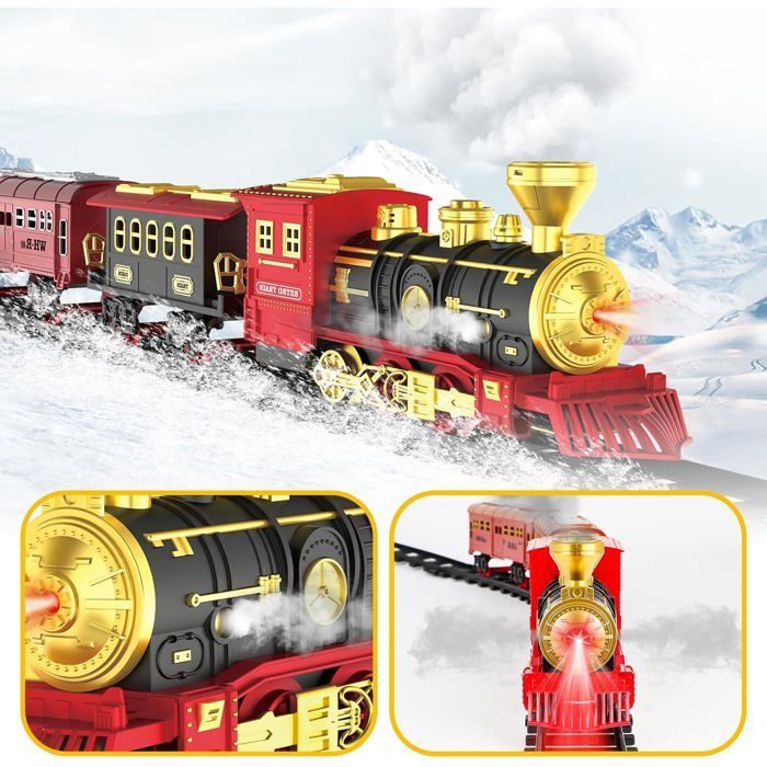 Train Électrique Avec Vapeur Son et Lumière Circuit Enfant Electrique Avec Batterie Rechargeable Jouet De Noël pour Enfants