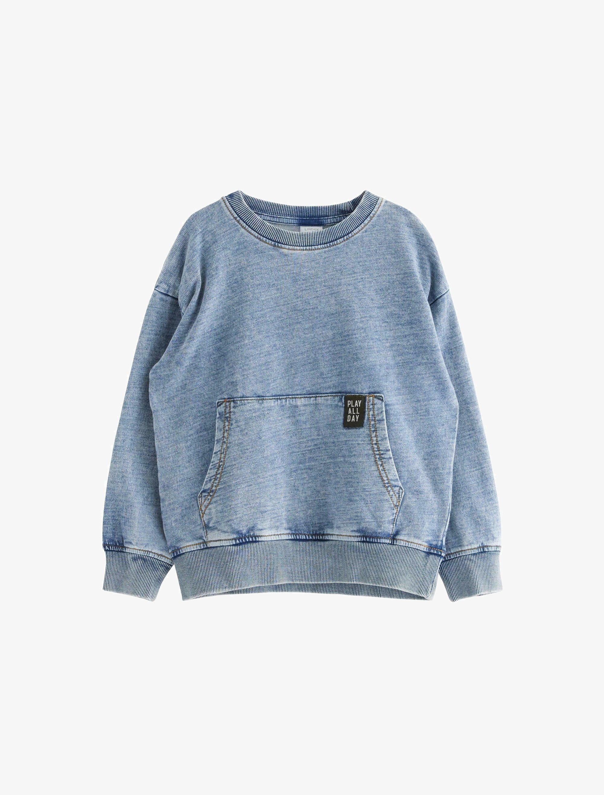 Lindex MIT KÄNGURUTASCHE - Sweatshirt - staubiges Blau